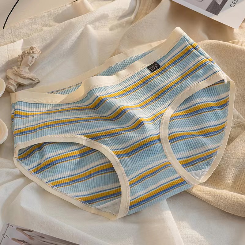 Damen-Unterwäsche aus Baumwolle, Mädchen-Höschen in Kontrastfarbe, Komfort-Höschen, modische Streifen, rutscht, weibliche Dessous: XL / Blau