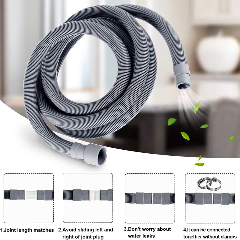 2X Automatic Drum Washing Machine Drain Pipe Drain Hose Fittings, 3 Meter