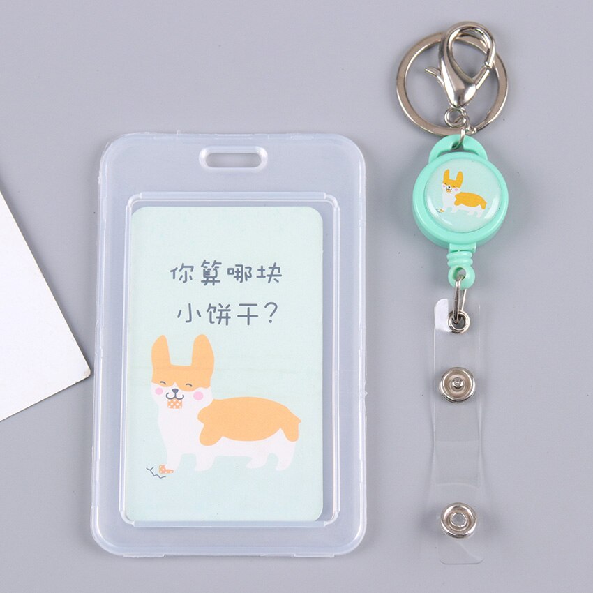 1PC Telescopic Transparent Keychain Double Card Sleeve Sets ID Badge Case Clear Bank Credit Card Badge Holder Accessories: Green