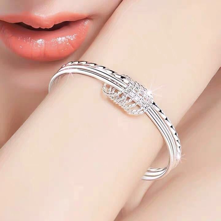 Offerta speciale Hot new 925 Sterling Silver fine tre cerchi bangle for women Fashion Party wedding Jewelry regali di natale