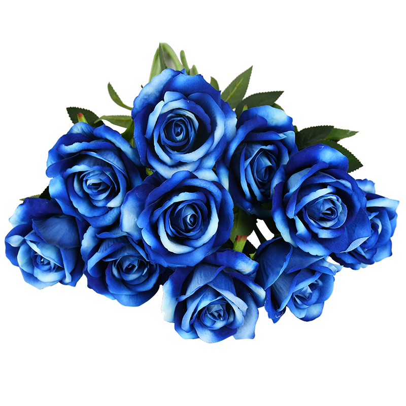 10 stk real touch rose blomster flannel blomster buket enkelt hoved rose kunstige blomster bundt til bryllup dekoration boligindretning: F11