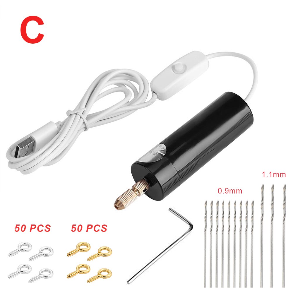 Mini elektriske boremaskiner bærbare håndholdte mikro usb drill 5v for smykker å lage diy tre håndverk for metall tre smykker verktøy: C