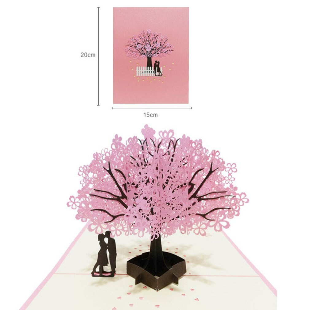 Chinese Valentijnsdag Romantische Kersenbloesem Paar 3D Stereo Wenskaart Prachtige Ambacht Wenskaart