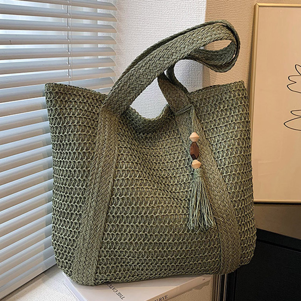 Modische handgewebte Handtaschen, Sommer-Taschen mit Griff oben, handgefertigt, einfach, große Kapazität mit Quasten-Anhänger, lässige Tragetaschen