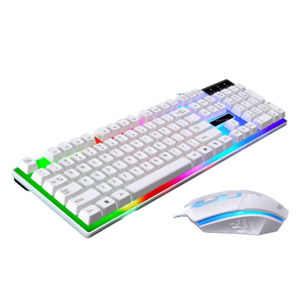 G21 ABS Lightweight Wired Keyboard and Mouse Set Led Optical Backlight Mouse Low Latency Game Customization: White