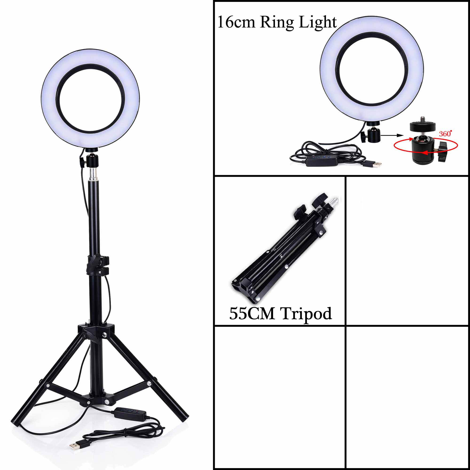 LED Ring Light with Bluetooth 10''/6'' Dimmable Kit 3200-5600K 55CM Tripod for Tik Tok Vlog Video Shooting Portrait: Black