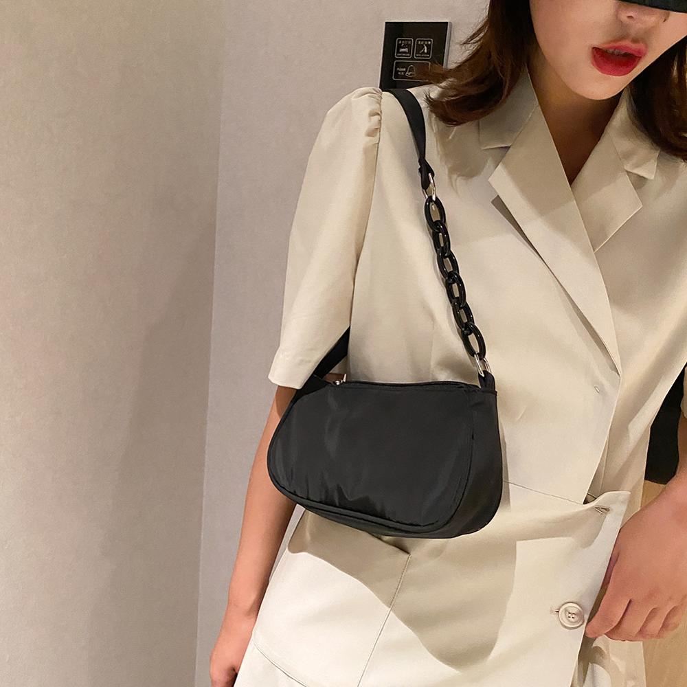 Simple Women Nylon Handbags Female Classic Texture Chic Leisure Daily Zipper Underarm Shoulder Totes Bags