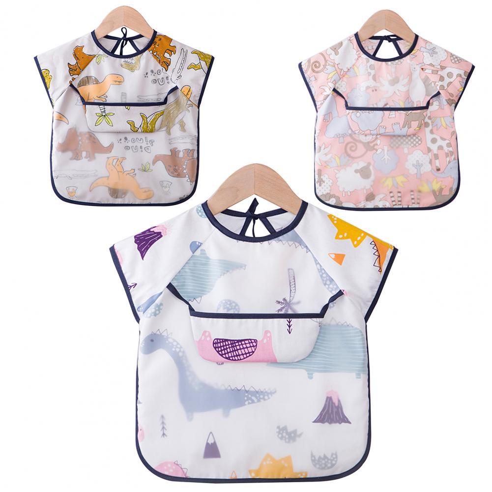 Babero de alimentación de manga corta impermeable para bebé, delantal de ropa protectora con bolsillo,