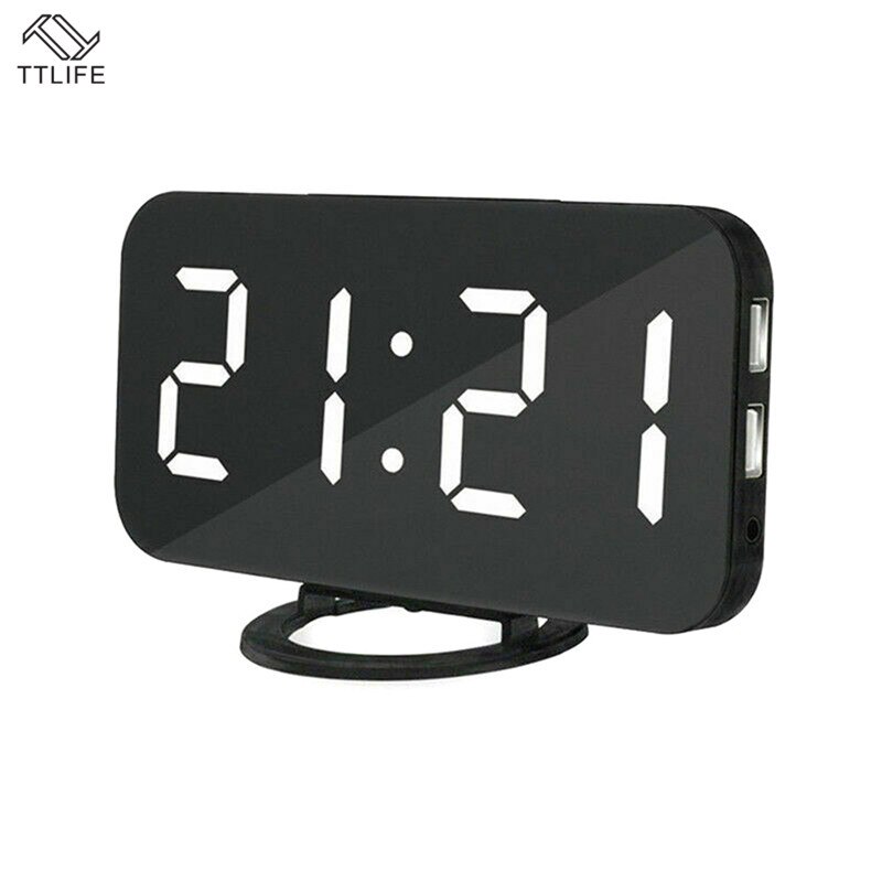 Electric Digital Alarm Clock Mirror LED Display Voice Control Multifunction Snooze Digital Table/Desk Clocks Words USB Charge: 1