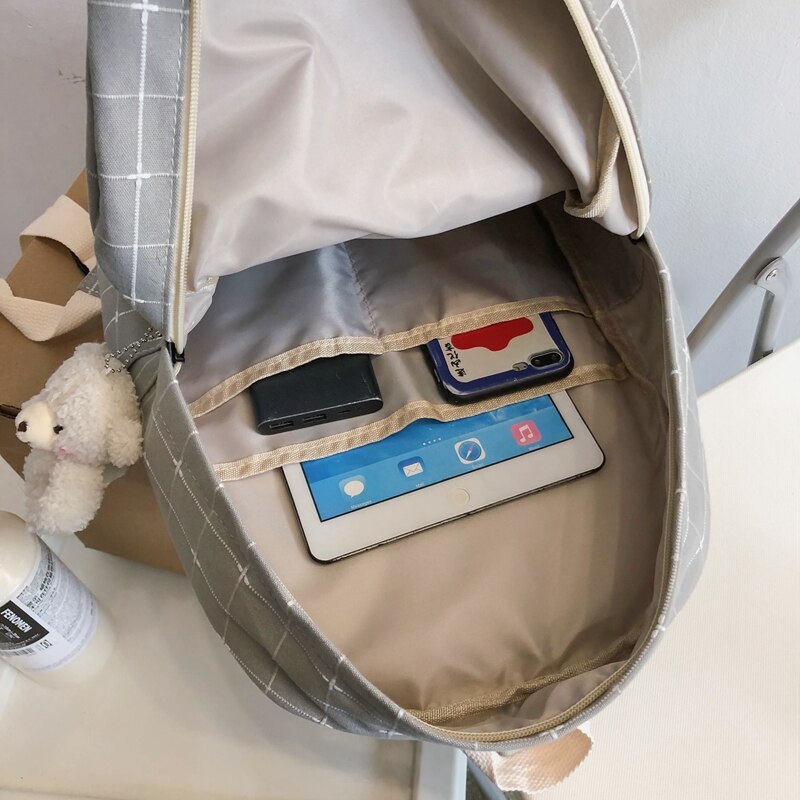 DCIMOR Plaid canvas Women Backpack Female Exquisite embroidery schoolbag for Teenage Girls Mochila Large capacity Travel Bag