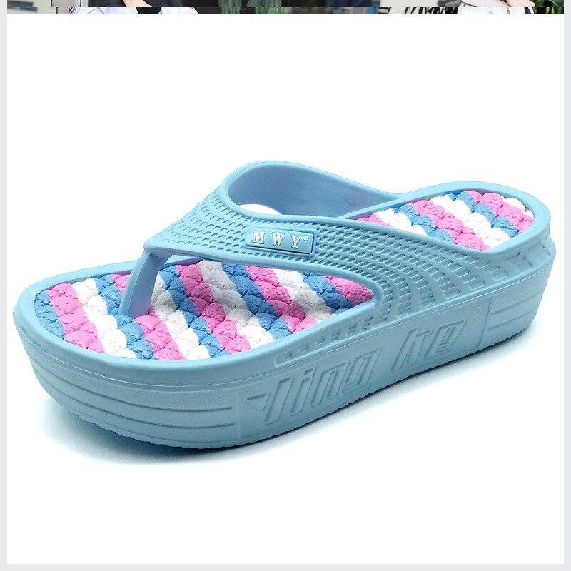 Massasje flip flops wedges sko for kvinner sklisikre innendørs hjem hus baderom tøfler strand lysbilder zapatos mujer: Blå / 36