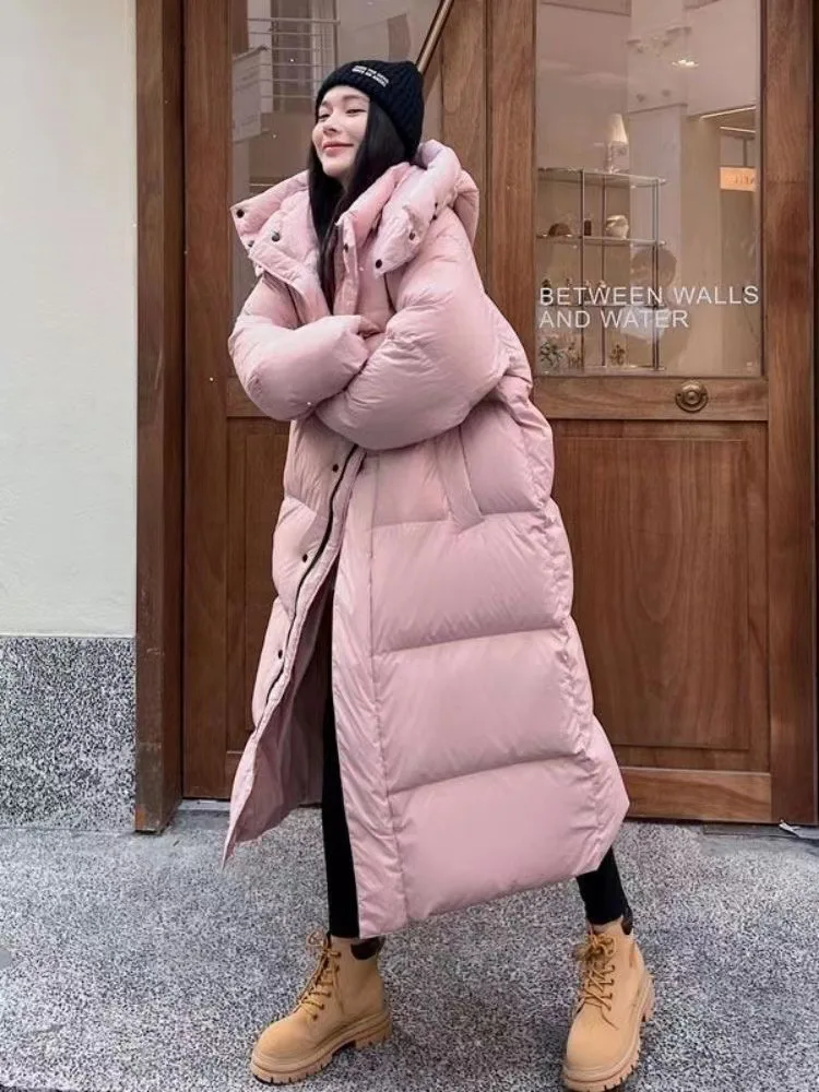 Wärmer Winter rosa Kapuze lange Parka Chaqueta dicke Wind dichte Parca Mantel lässig Schnee tragen Baumwolle gepolsterte Frauen Jaqueta