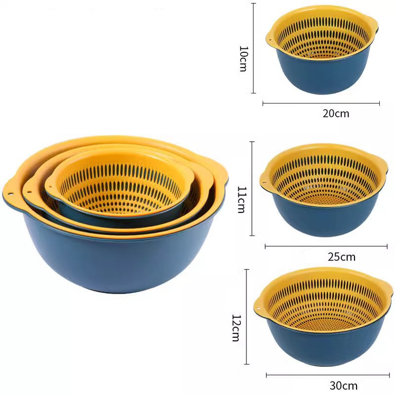 6PCS Kitchen Sink Vegetable Drainer Fruit Basket for Multifunctional 3 Size Stackable Washing Basin Vegetable Drain Basket Basin: black