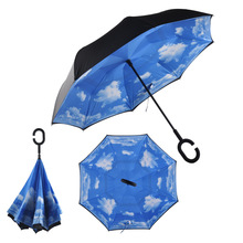 Parapluie inversé Double couche rabattable coupe-vent Protection contre la pluie auto-Stand Protection contre la pluie c-crochet mains pour femmes enfants