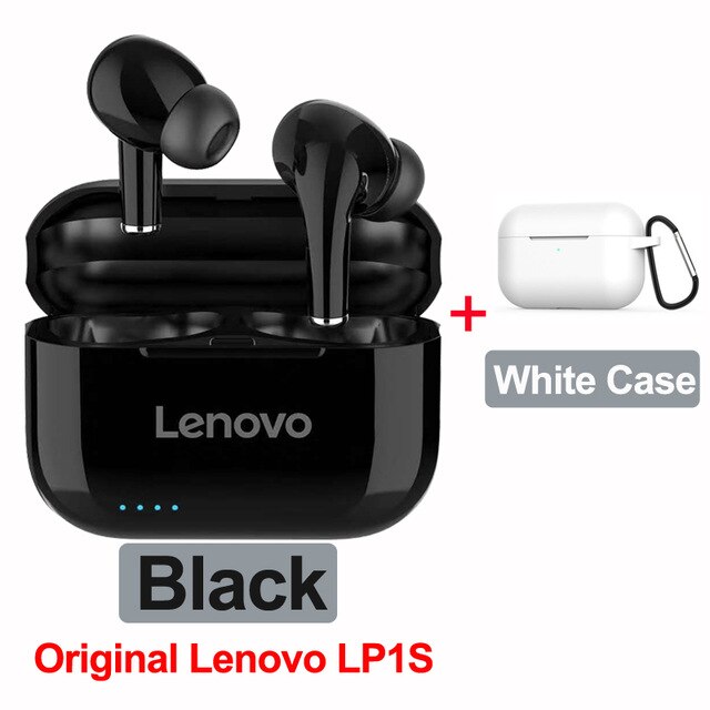 Original Lenovo LP1S TWS Wireless Headphones Bluetooth 5.0 HiFi Earphone Stereo bass with Mic Headset IPX4 Waterproof: black with case2