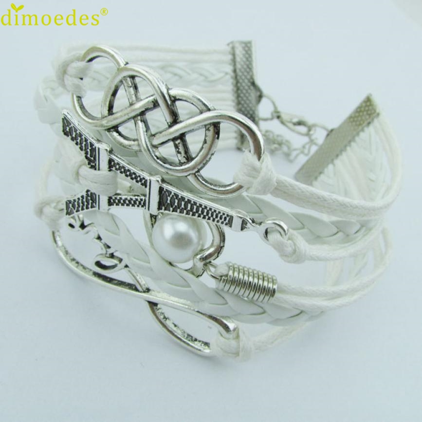 Gussy Leven Behoort Tot U Infinity Liefde Hart Eiffeltoren Vriendschap Leather Charm Armband Jan17