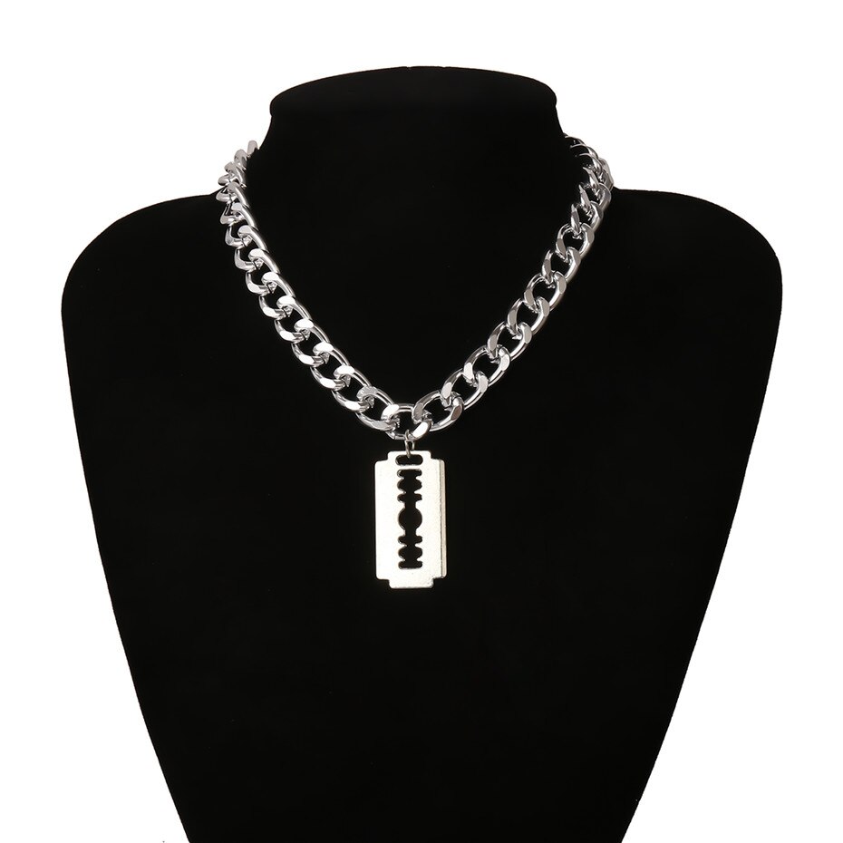 IngeSight.Z Punk Hip Hop Rasierklingen Geformt Anhänger Halskette Männer Silber Farbe Miami Curb Kubanischen Dicken Choker Halsketten Schmuck: Default Title