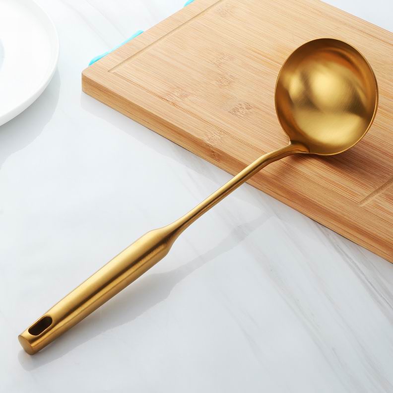 Espátula de acero inoxidable de , utensilios de cocina, cuchara de metal para sopa, juego de espátulas, espátula giratoria para Cocina: 1 Gold Soup Ladle