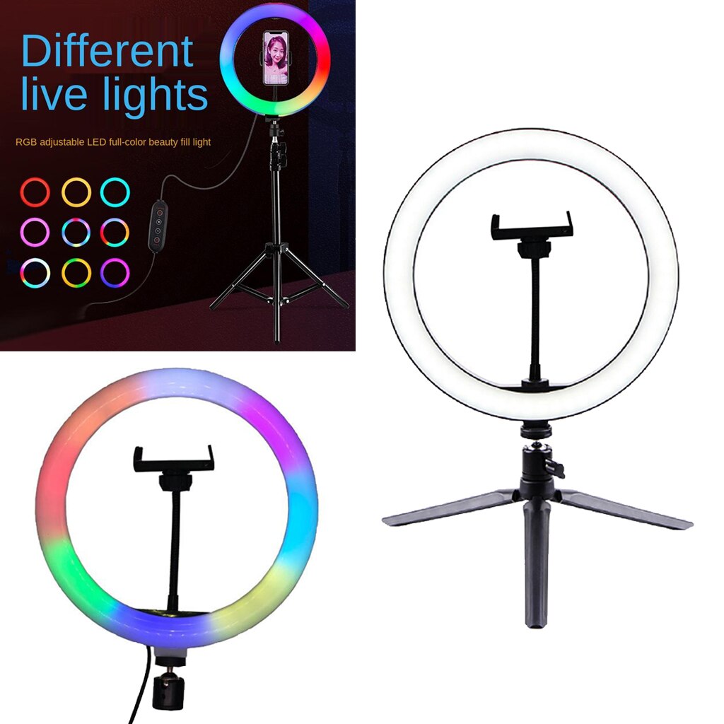 Rgb cor anel de luz 10 polegada led controle remoto círculo lâmpada com telefone montar clipe tripé suporte para maquiagem fotografia iluminação