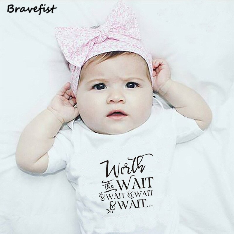 Short Sleeve Summer Baby Bodysuits WORTH WAIT Letters Print Infant Boys Girls Jumpsuits Kids Outfits 0-24Months Outwear Onesie