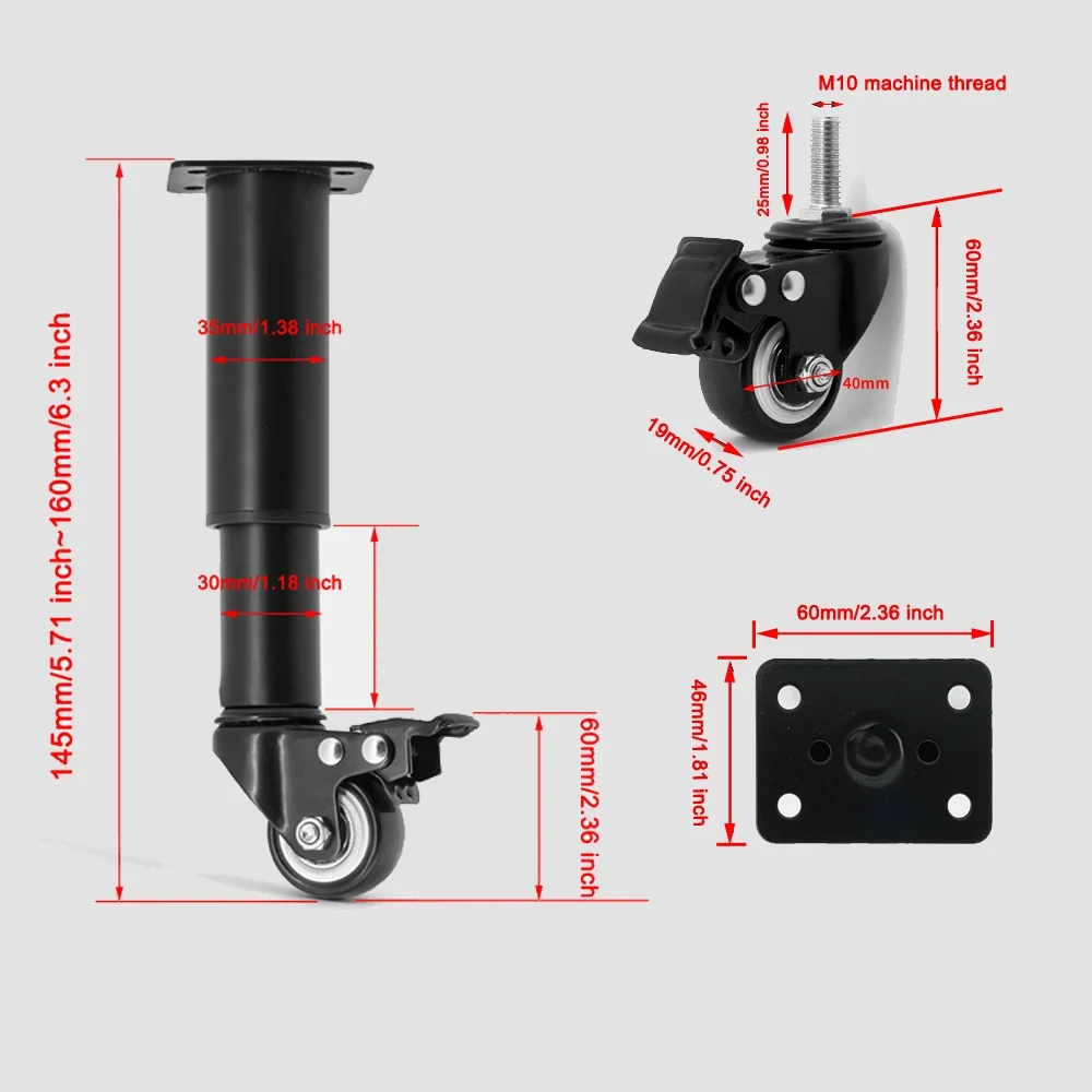 4 Stuks Industriële Wielen Draaibare Zwenkwielen Wielen Heavy Duty Schroefdraad Stuurpen Vergrendeling Zwenkwielen Voor Kar Meubelpoten