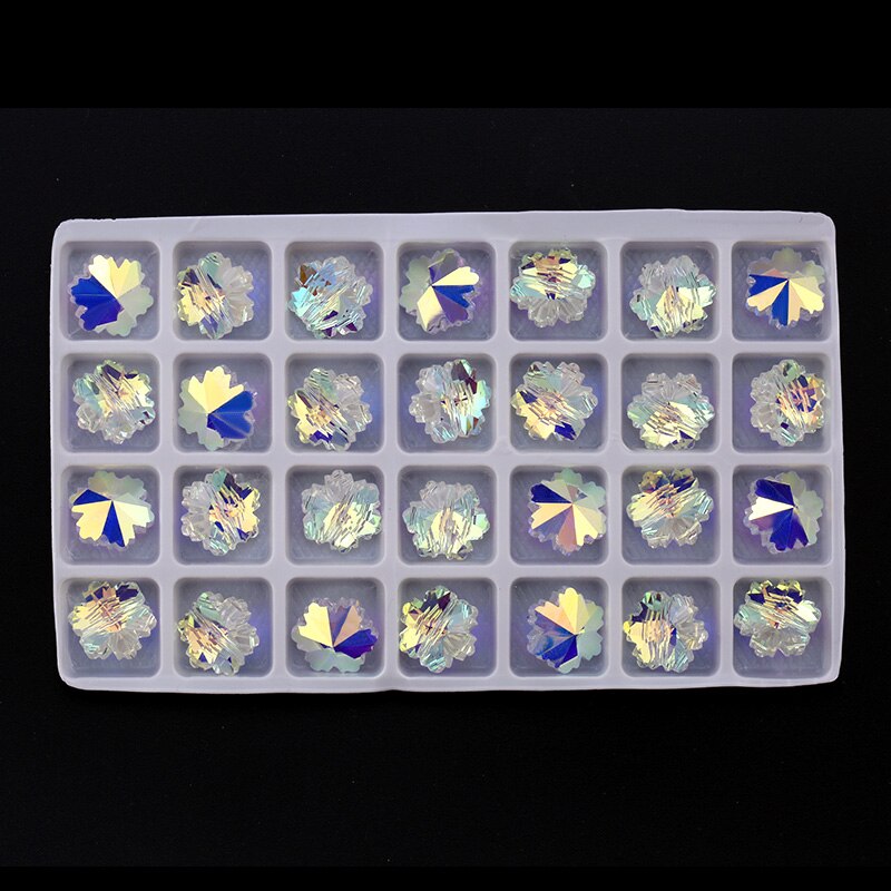 14mm lige huls krystal ab perler 28 stk/parti sy på glasperle til gør-det-selv smykketilbehør: Snefnug