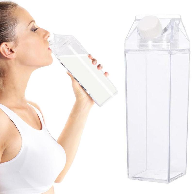 Botella de agua transparente de 500ml, botella cuadrada para zumo de leche, deportes al aire libre, escalada, Camping, viaje