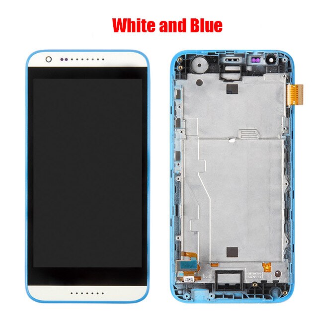 Pour HTC Desire 620 620U 620T 620G écran LCD assemblée avec boîtier avant tactile verre, D620h LCD affichage original noir blanc: White and blue