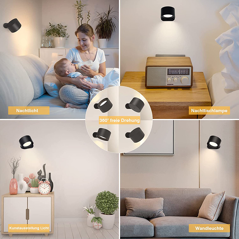 Touch & Afstandsbediening Usb Oplaadbare Led Muur Schans Draadloze Magnetische Gemonteerde Wandlampen Voor Slaapkamer Leeslamp