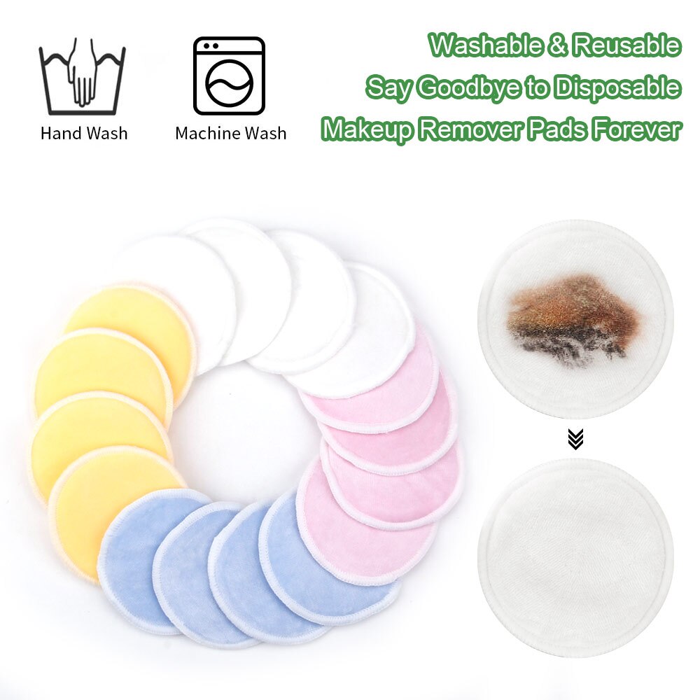 Toallitas limpiadoras reutilizables de algodón para maquillaje, desmaquillantes, lavables, de tres capas, de bambú suave con bolsa de lavandería de malla, herramienta de maquillaje