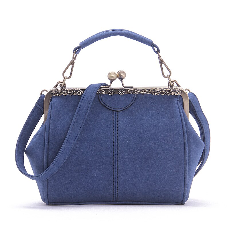 Jahrgang frauen Handtaschen Kuss Schloss Gerahmte Kupplung Tasche Taschen Schulter Umhängetaschen Frauen gefrostet PU Leder Dame Tasche: Frauen Tasche Blau