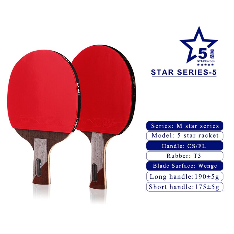 Loki 5/6/7 estrela raquete de ping pong profissional ofensiva lâmina carbono raquete de tênis mesa bat paddle com ittf aprovado borracha