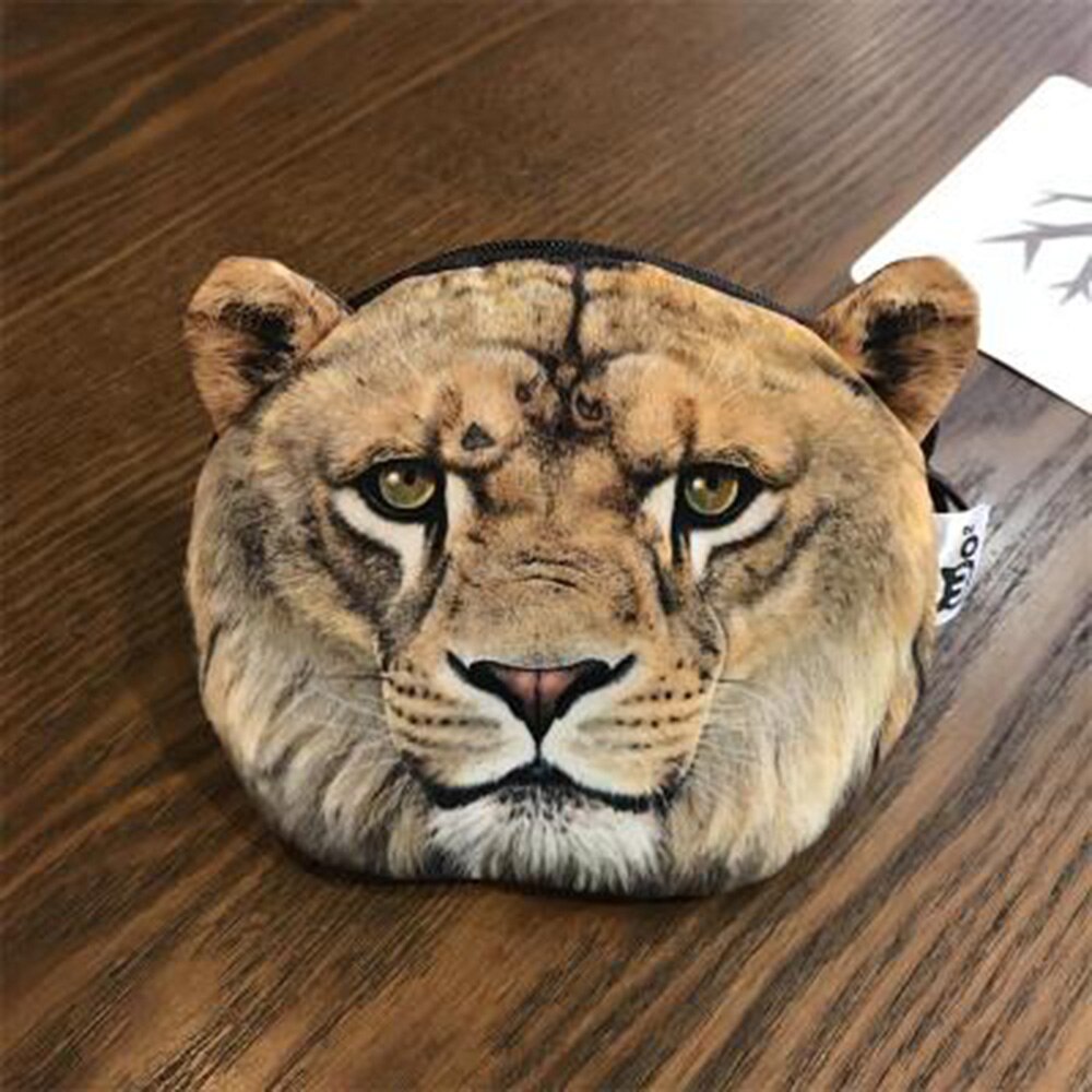 3d Dieren Portemonnee Make-Up Tas Pouch Kawaii Tas Portemonnees Kinderen Leuke Leeuw Tijger Gezicht Rits Case Coin Kids portemonnee: lion