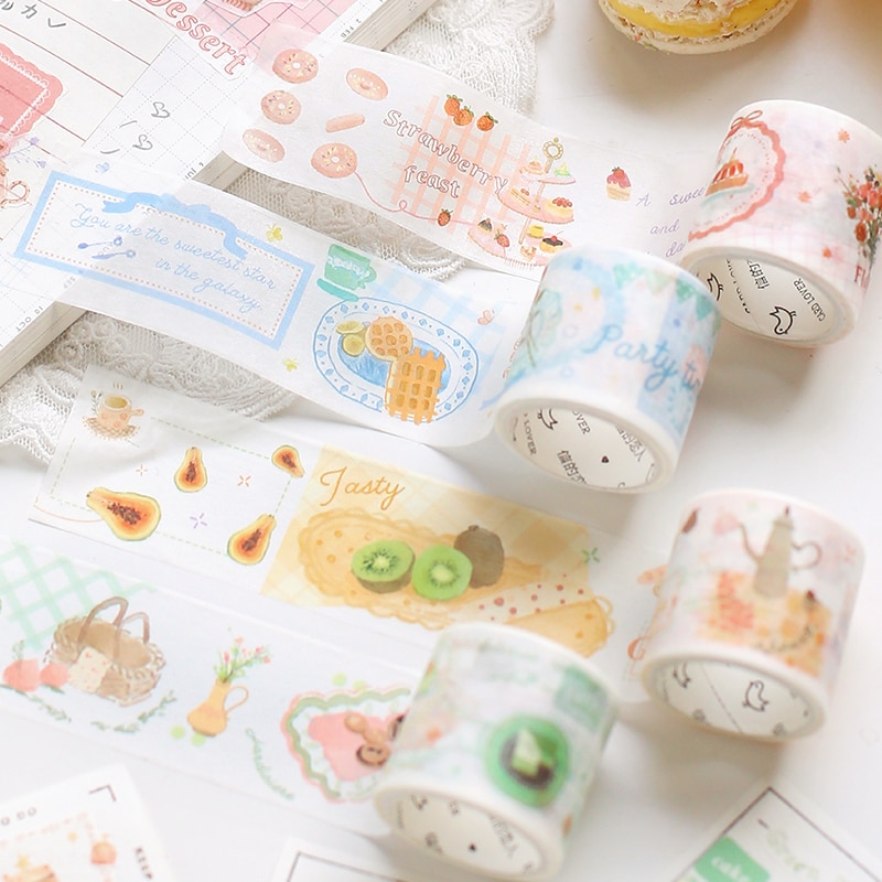 1Pcs Middag Tijd Serie Decoratie Washi Tapes Leuke Desserts Masking Tape Creatieve Scrapbooking Koreaanse Briefpapier Stickers