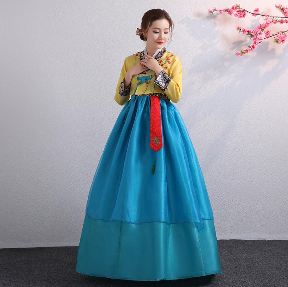 Gestickte Koreanische Hanbok Kleid Frauen Traditionelle Hochzeit Kleidung Ethnische Minderheit Tanz Kostüm Oriantal Kleidung Outfit