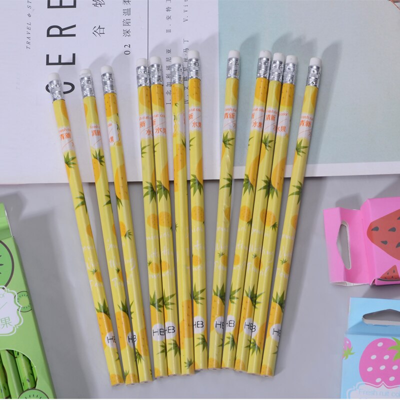 12 st/förpackning kawaii frukt penna trä miljöskydd penna tecknad penna skola kontor skrivpenna
