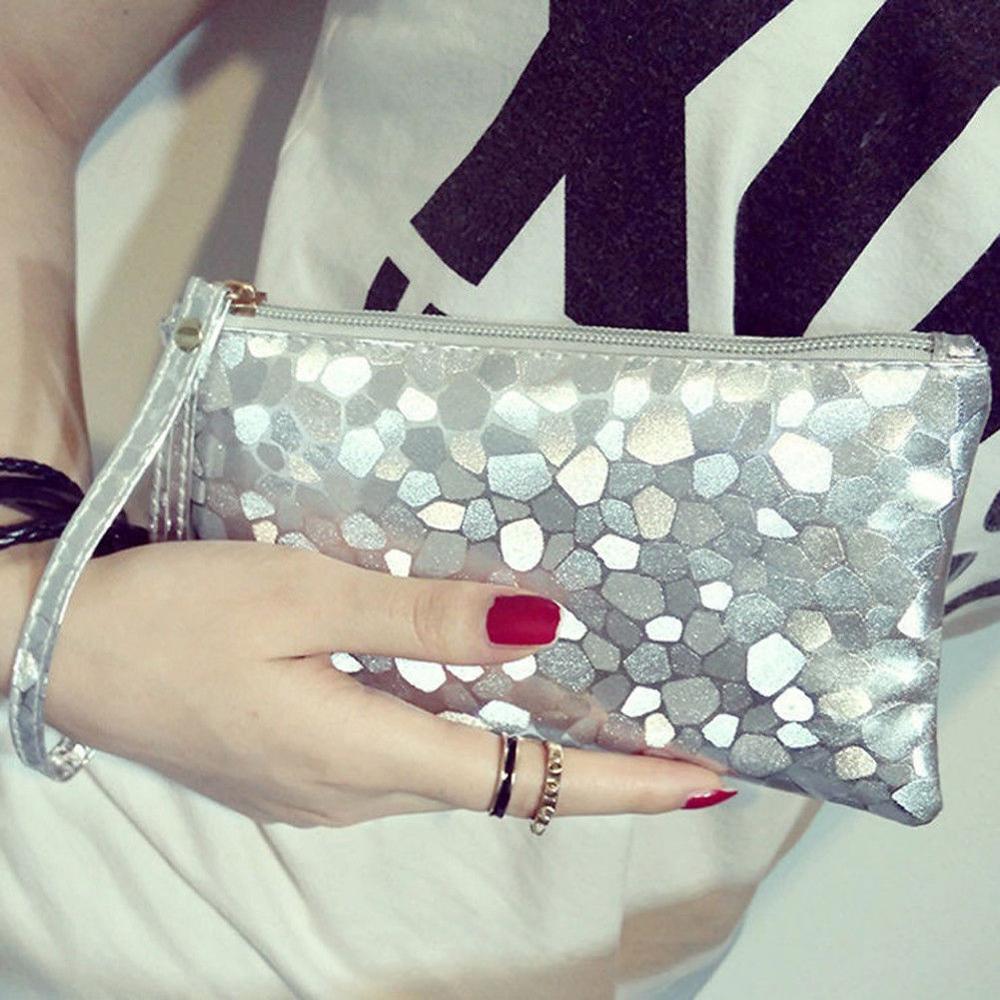 Kvinder glitter pailletter håndtaske solid aften fest clutch taske tote pung pung 5 farver: Sølv