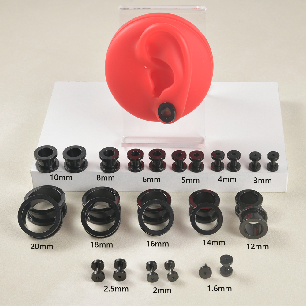 1 paar Rvs Goud Kleur Zwart Oordoppen Earlets Oor Expanders Schroef Terug Meters Body Piercing Sieraden 1.6mm-25mm