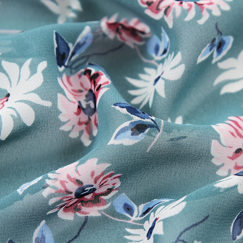 Tela de tul de gasa con estampado de flor azul suave, para camisas de vestir, por metro