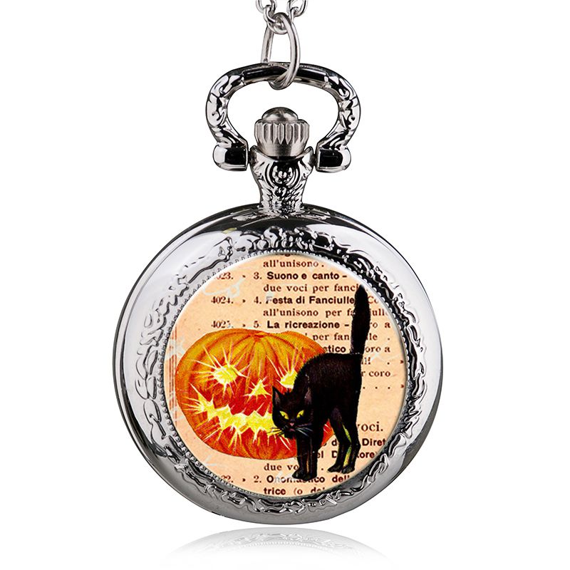 Mooie Kat Patroon Cover Pocket Fob Horloges Met Ketting Ketting Hanger Ketting Vrouwen Quartz Horloge: 1