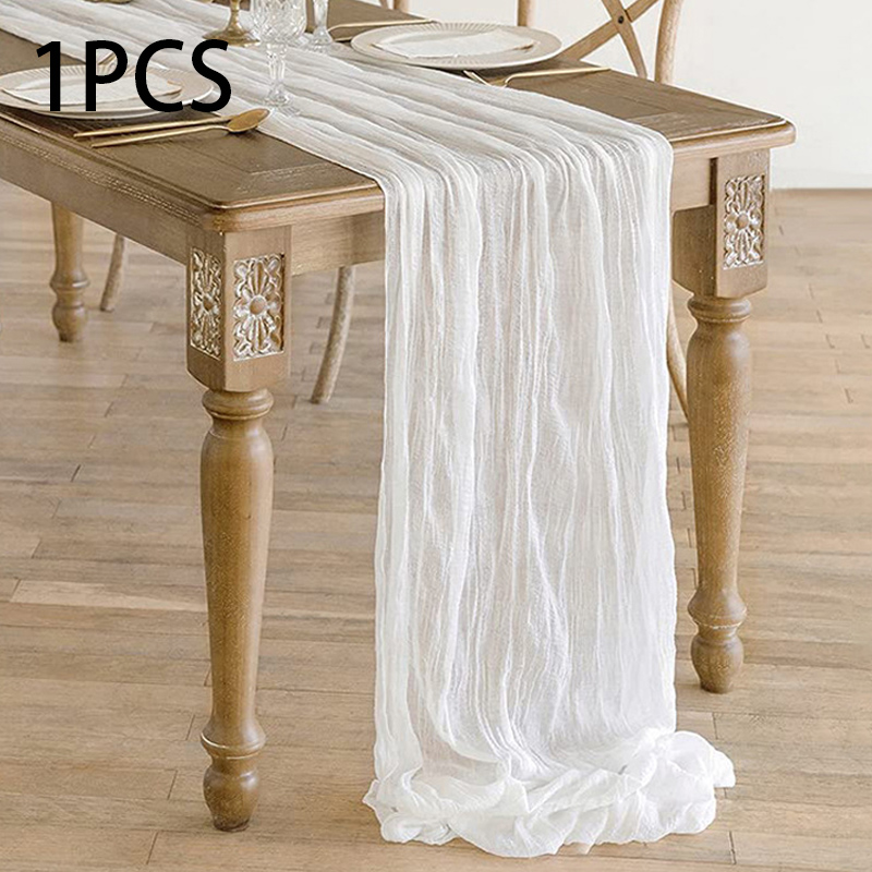 90 x 400cm halvtransparent gasbinda bordslöpare matsal vintage bröllop brud jul banketter fest valv tårtdekoration