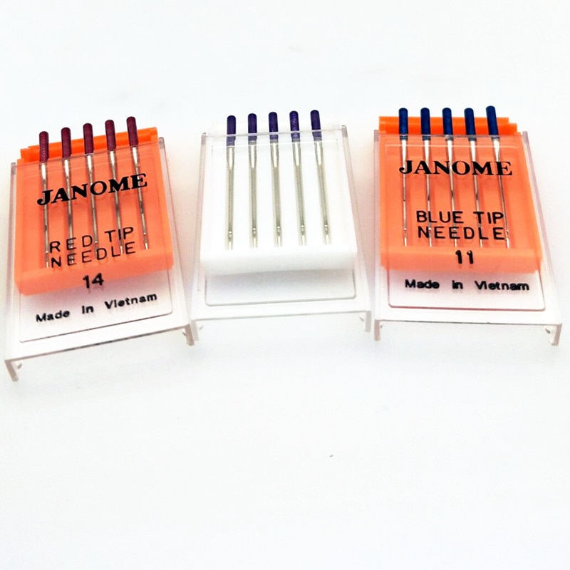 1 set 5 pcs Janome Sewing Machine accessories Blue Tip Needle Size 11 ;Purple Tip Needles 14; Red Tip Needles 14 7YJ283