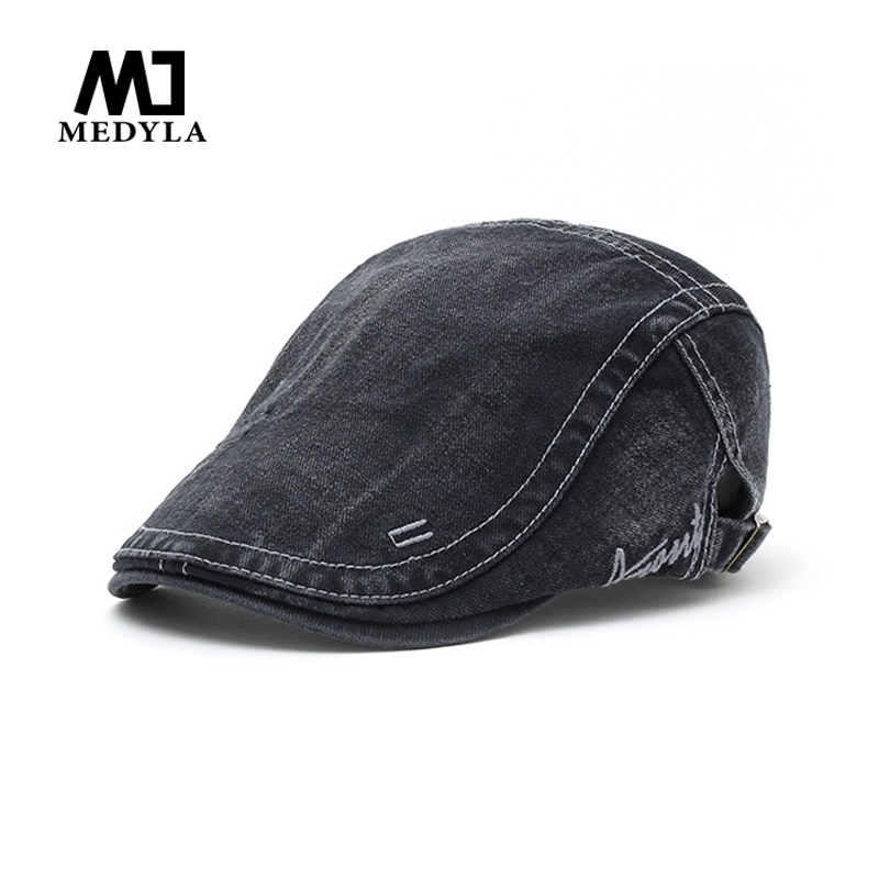 MEDYLA, gorro para hombre, sombreros boinas estilo británico occidental, letras bordadas, boina retro clásica de lavado simple de