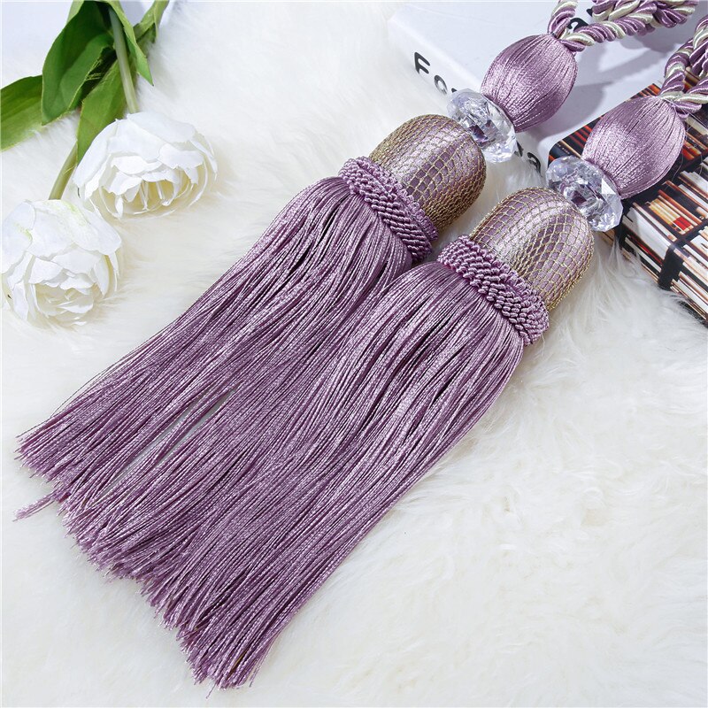 YokiSTG – embrasses en maille dorée pour rideaux, accessoires de luxe avec pompon, décoration de la maison, 2 pièces: Violet-A