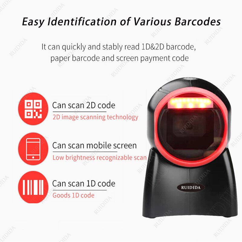 Platform Barcode Scanner 1D 2D Desktop Bar code Scanner Omnidirectional Hands-free Barcode Reader Kiosk Reader QR code PDF barra