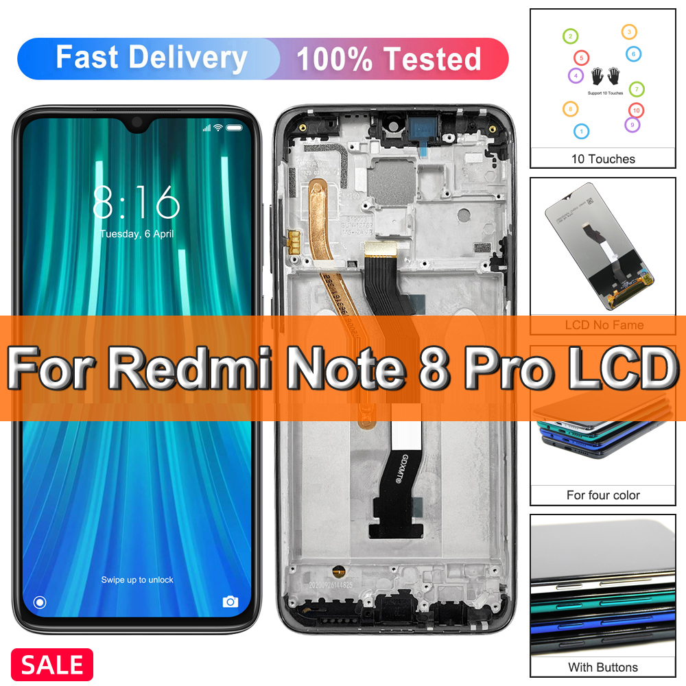 6.53 "Voor Xiaomi Redmi Note 8 Pro Lcd Scherm Touchscreen Montage Voor Redmi Note8 Pro M1906g7i Scherm Vervanging Met Frame