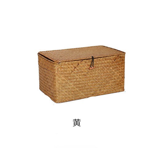 Rattan Woven Storage Box With Lid Handmade Jewelry Boxes Makeup Organizer Wooden For Sundries Puer Tea Case Containers: Brown / 23x15x12cm