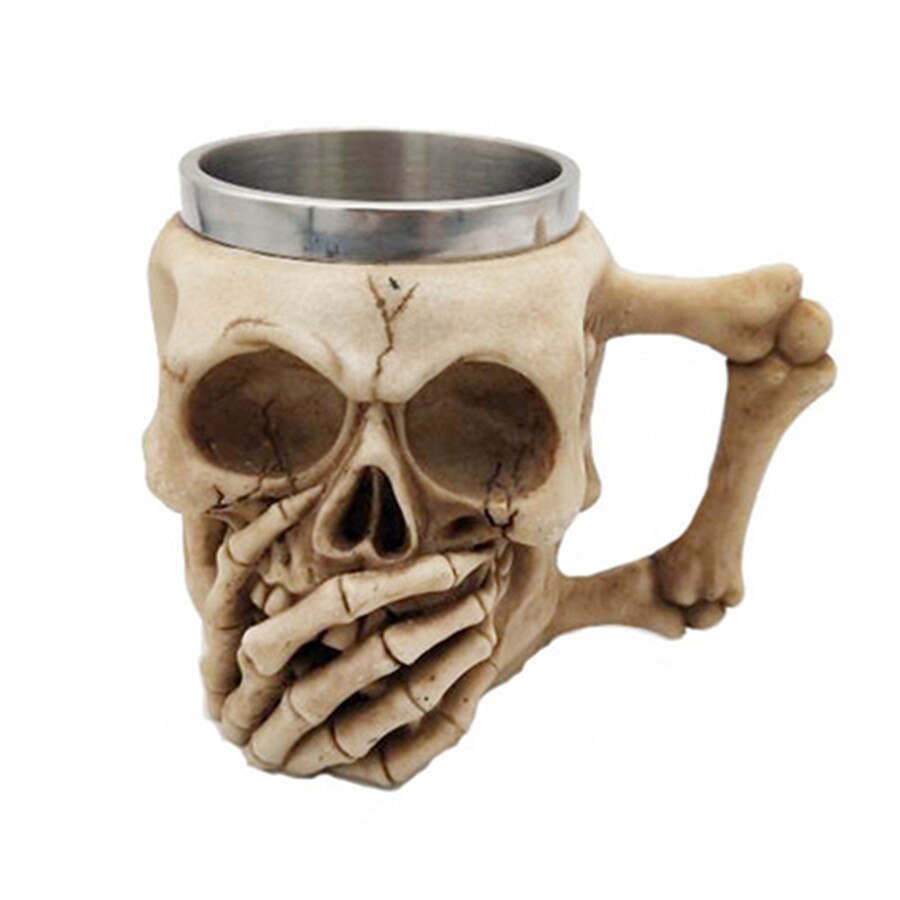 Skull Mug Poker Skull Maltese 3D Tankard 304 Stainless Steel Inner Punk Gothic Beer Mugs Cup Halloween Birthday 400mL: B