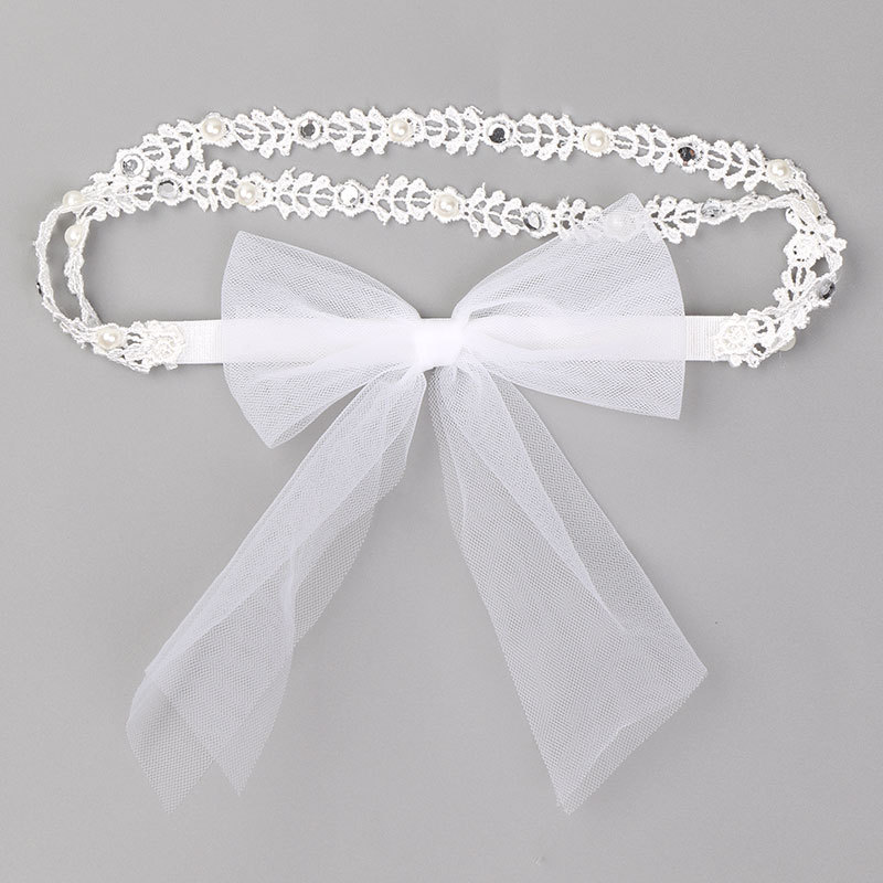 Vintage piger perle pandebånd vintage dåb pandebånd rhinestone baby hovedbeklædning baby hår tilbehør første fødselsdag kostume: Hvid