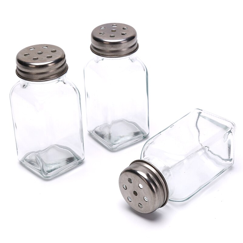 3pcs Spice Jar Condiment Dispenser Glass Seasoning Bottle Salt and Pepper Shakers Set Spice Container Kitchen Supplies